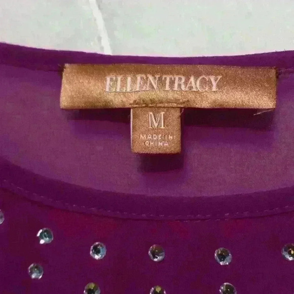 Womens Ellen Tracy M Purple Sheer y2k rhinestone tunic blouse witchy Whimsygoth - Picture 2 of 7